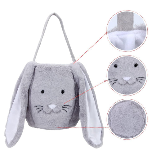 XinblueCo Plush Easter Bunny Basket, Personalized Egg Hunting Tote Bags with Long Plush Ears for Easter Decorations