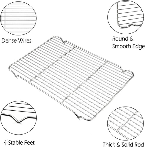 P&P CHEF Baking Rack Cooking Rack Set of 2-16.6''x11.6 Stainless Steel Wire Cooling Drying Roasting Rack, Fits Half Sheet Cookie Pans, Commercial Quality, Oven & Dishwasher Safe by P&P CHEF