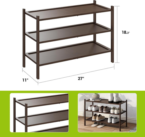 3-Tier Closet BMOSU Bamboo Shoe Rack Premium Stackable Shoe Shelf Storage Organizer for Hallway Living Room Entryway
