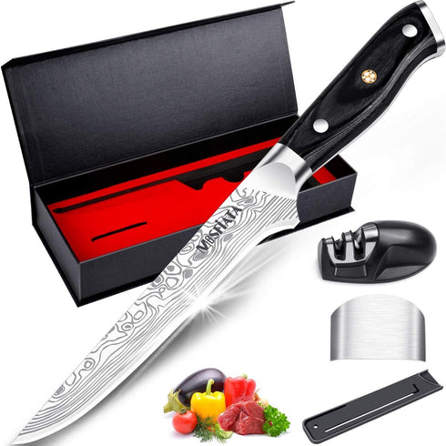 MOSFiATA 6" Boning Knife - Sharp Kitchen Cooking Knife with Finger Guard, Sharpener, German High Carbon Stainless Steel