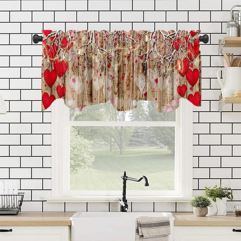 DOTOOMA 54x18 Inches Wooden Wall Red Astigmatism Love White Branch Lamp String Valentine's Day Window Valance Romantic