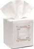 Jacaranda Living Square Tissue Box Cover, Decorative Cloth Tissue Holder, Scrolls Design, Beige