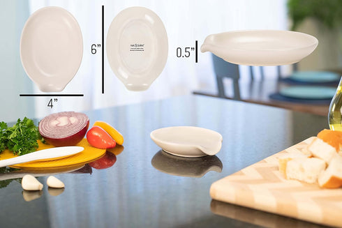 Nat & Jules Matte White 6 x 4 inch Ceramic Oval Countertop Spoon Rest - Versatile & Ideal for Everyday use from your Stove Top, Kitchen Counter, and Coffee or Cooking Stations, Matte White