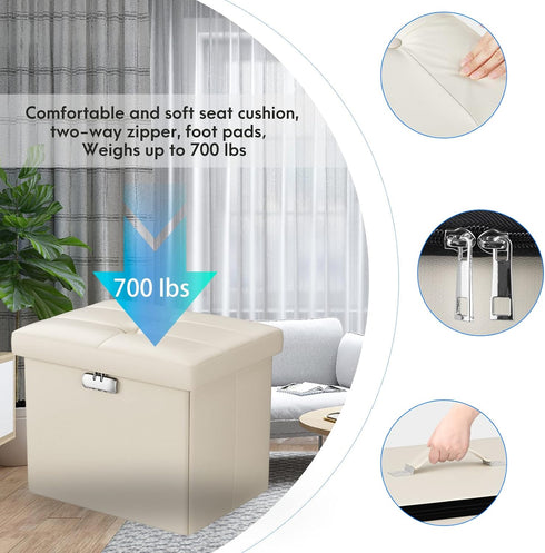 17 13 13 inch Tamfile Small Ottoman with Storage, x x Fireproof Safe Folding Ottoman with Lock for Important Documents