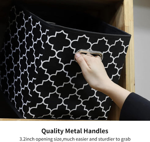 Fabric Storage Bins Cubes, Foldable Organizer with Handle, Set of 6, 11x11x11 for Cloth or Accessory Storage