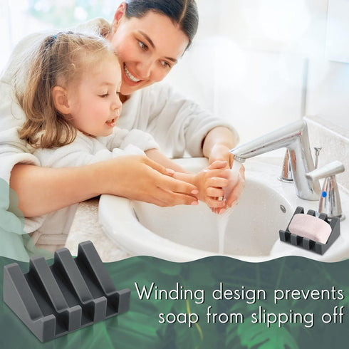 Cunhill 2 Pieces Silicone Soap Dish, Self Draining Shower Waterfall Bar Soap Holder Tray for Kitchen Bathroom