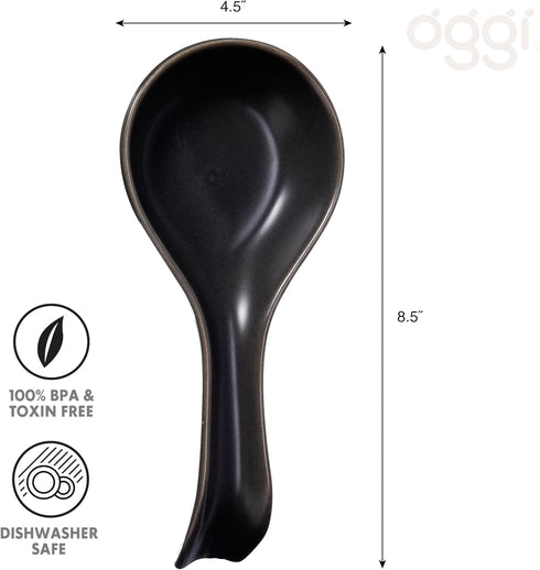 OGGI Ceramic Spoon Rest - Spoon Holder for Stove Top & Countertop, Black Kitchen Decor