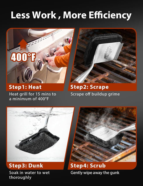 1 Bristle-Free Grill Brush for Outdoor Grill, Steam Cleaning Grill Brush Bristle Free with Replaceable Brush Heads