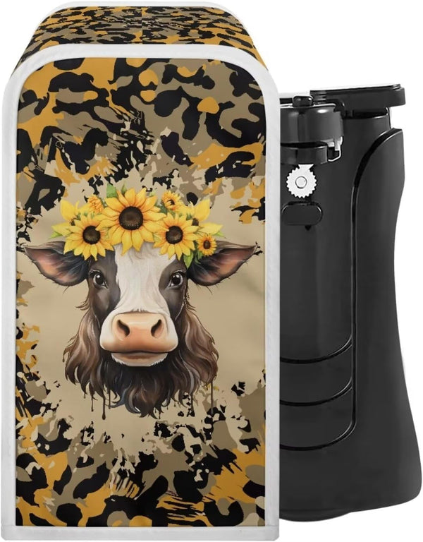 Foldable Electric Can Opener Cover, Sunflower Brown Cow, Dust Covers for Home Decor, Electric Kitchen Appliance