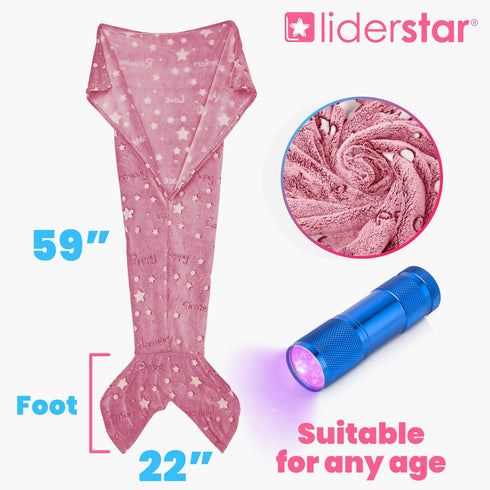 Mermaid Tail Blanket for Girls, Glow in The Dark Sleeping Bag, Plush Cozy Soft Fleece Throw for Age 2-12, Valentine's