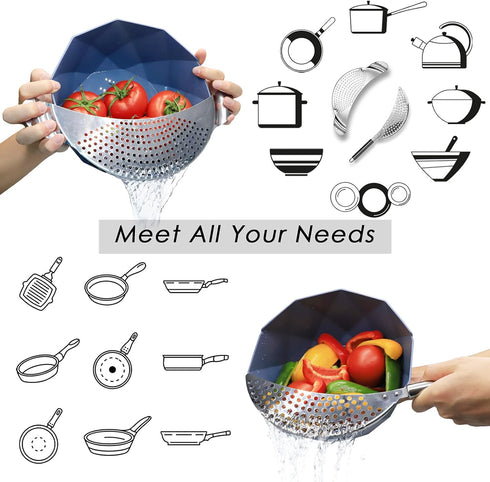 Pot Strainer Set, 2 Pieces Stainless Steel Strainers for Easy Draining, Dishwasher Safe for Cooking Kitchenware