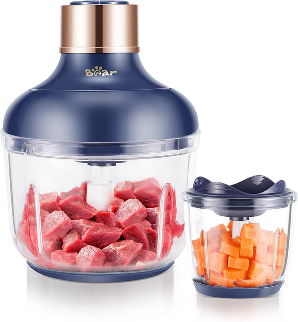 Bear Food Processor, Electric Food Chopper with 2 Glass Bowls (8 Cup + 2.5 Cup), 400W Power Grinder with 2 Sets