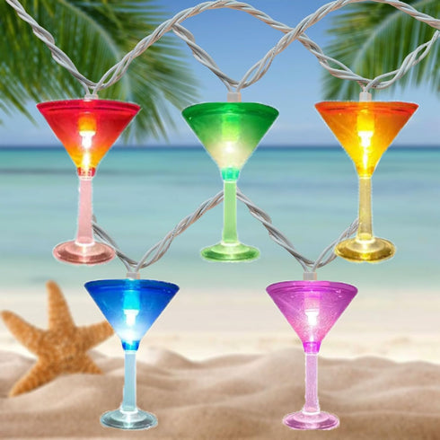 8.5Ft 10 Summer Cocktail Glass String Lights, Tropical Beach Themed Wine Glass String Lights with LED Cup Lights, Plug