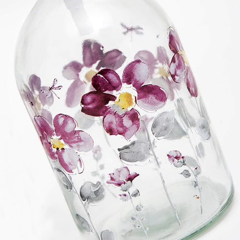 Set of 2 Flower Glass Soap Dispenser Bottles, 17oz with Plastic Pump