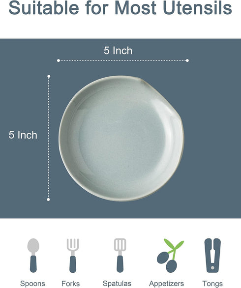 Ceramic Spoon Rest for Kitchen Counter, Kithcen Spoon Holder for Stove Top, Cooking Utensil Rest with Drip Tray for Ladles, Tongs & Spatula, Dishwasher Safe, Light Gray
