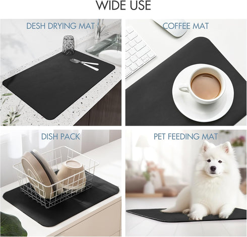 Drying Mat for Kitchen Countertops, Absorbent Rubber Backed Dish Drying Mat (Black, 16"x24")
