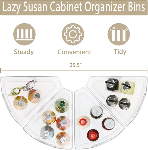 URALFA Lazy Susan Organizer Bins, Clear Turntable for Corner Kitchen Storage, 1/8 Wedge-BPA Free, 8 Pack