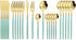 JASHII Flatware Serving Set 24 Piece, Stainless Steel Silverware Set, Mint Green Gold Cutlery for Modern Elegant