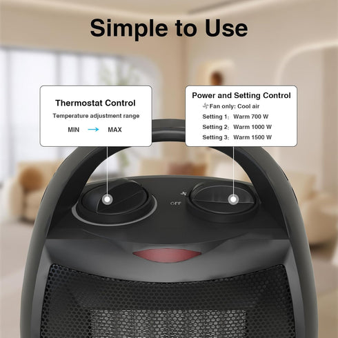 Small Portable Space Heater for Indoor Use - Lutntc 1500W/750W Safe and Quiet Ceramic electric Heater Fan with Thermostat, Heat Up 200 Square Feet for Room, Office, Desk by Lutntc