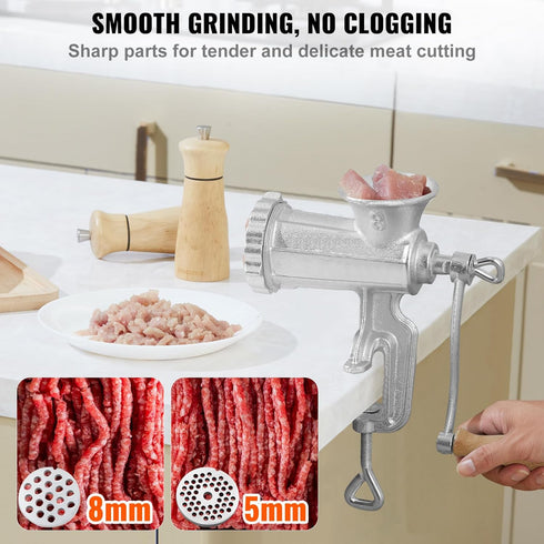 1 2 3 VEVOR Manual Meat Grinder, Heavy Duty Cast Iron Hand Meat Grinder with Steel Table Clamp, Meat Mincer Sausage