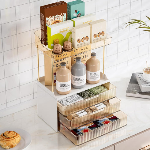 2 3 Countertop, Counter, Delamu Bathroom Organizers and Storage, Tier Drawer Makeup Organizer Easy to Install, Ideal