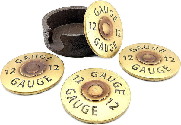 Bellaa Shotgun Shell Coasters 12 Gauge Set of 4 + Holder, Heavy Duty Rustic Decor for Dining
