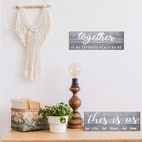 Jetec 2 Pcs Wooden Home Wall Signs, This is Us Wall Decor Family Plaque Rustic Wood Entryway Art (Gray)