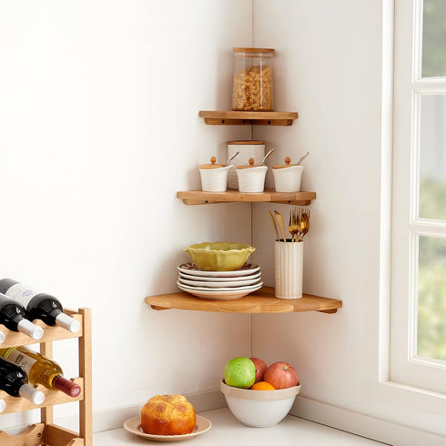 9 inches Oak Corner Shelf Natural Wood Floating Corner Shelves Round End Wall Mounted Display Shelf Corner Plant Stand