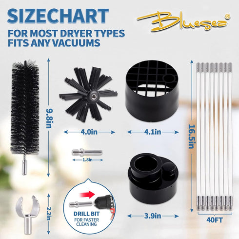 Bluesea 7 Pieces Dryer Vent Cleaner Kit, Reinforced Nylon Brush Vacuum Attachment with Flexible Lint Trap