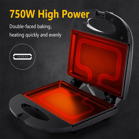 Aigostar Sandwich Maker with Non-stick Deep Grid Surface for Egg, Ham, and Steaks, Compact Electric Grill