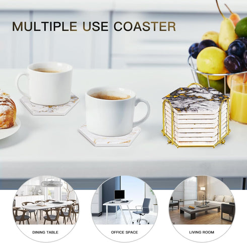 Coasters,Set 8 Gold Marble of Drink Coasters for Anniversary, Office,Geichan Ceramic Bar Coasters Cute Dining Coffee