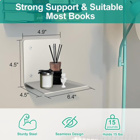 4pcs) Eapele Floating Book Shelves for Wall, Steel Constructed Hidden Bookshelf with Mounting Hardware (Grey