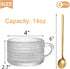 Set 4 14 Oz Set ZOOFOX of Glass Coffee Mugs, Clear Glass Cups with Golden Spoons, Vintage Embossed Coffee Cups