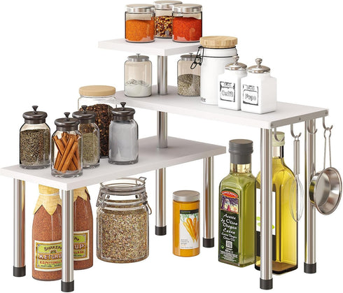 GHWIE Corner Shelf Organizer, 3 Tier Bamboo Kitchen Countertop Rack for Living Room,