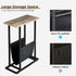 FLYJOE Narrow Side Table with PU Leather Magazine Holder Rustic Slim Little Thin Table for Living Room, Bedroom, Sofa