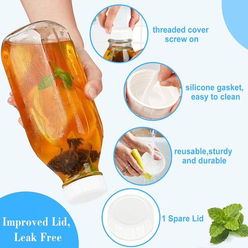 2 Pack 2 100% 32 Oz 3 Glass Milk Bottle with Dispenser Caps, Airtight Heavy Duty Screw Lid. Reusable Glass Water Jug