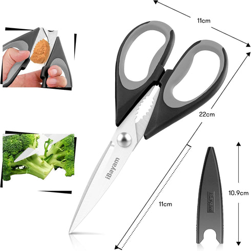 iBayam 8.5" Kitchen Scissors with Sheath, Black Household Appliances, Kitchen Gadgets, Cooking Scissors, Home Essentials
