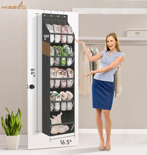 MISSLO 20 Pairs Over the Door Shoe Organizer, Narrow Hanging Shoe Rack for Closet, Black