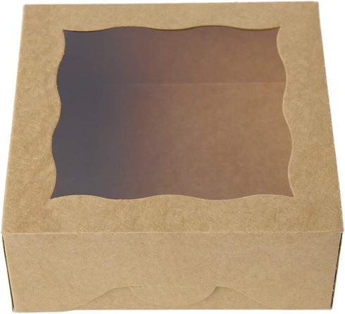 ONE MORE 6" Brown Bakery Boxes with PVC Window for Pie and Cookies, 12 Pack, Natural Kraft Paper