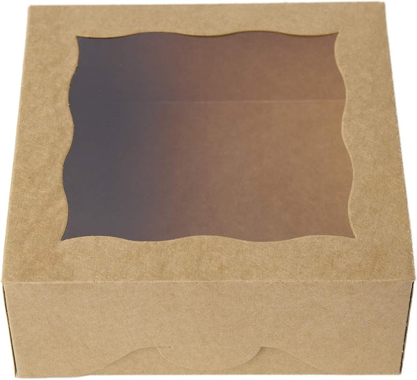 ONE MORE 6" Brown Bakery Boxes with PVC Window for Pie and Cookies, 12 Pack, Natural Kraft Paper