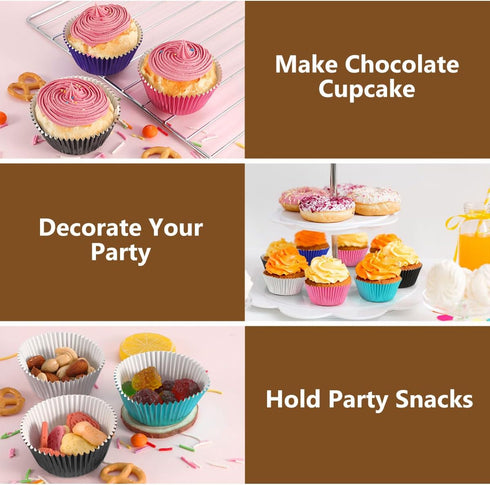 Gifbera Black Foil Baking Cups, Standard Size Cupcake Liners, 100-Count Muffin Liners for Baking