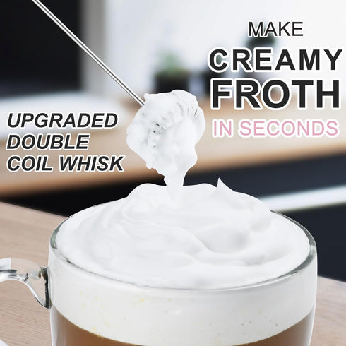Double Whisk Milk Frother, Handheld Electric Blender Stick, Battery Operated Foam Maker for Coffee and Hot Chocolate