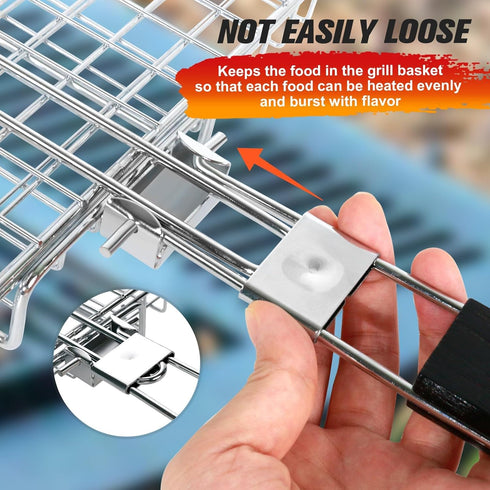 WHALERISE 6pcs,Basting Grill Basket for Outdoor Grill, Stainless Steel Grilling Basket with Foldable Handle, Portable