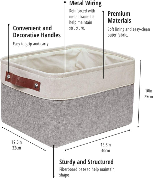 Closet 3 Pack) DECOMOMO Storage Baskets for Shelves - Fabric Storage Bins, Linen Organizers and Storage (Grey & White