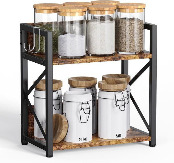Spice-Rack-Organizer-Shelf for Kitchen Counter, 2 Tiers Coffee Bar Station Organizer for CountertopSpace