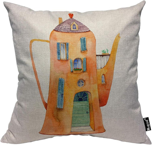 Mugod Castle Pillowcase - Vintage Kettle Teapot Wonderland 18"x 18" Square Cotton Linen Cushion Cover