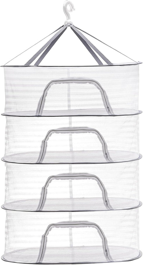 4 Coloch Layer Herb Drying Rack with Zipper, Hanging Mesh Net Collapsible Food Drying Fish Net Hanging Basket Dryer Net