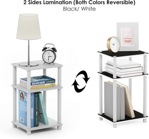 3-Tier 1-Pack Furinno JUST Side Table, End Table, Open Shelves Night Stand, Bedside Table, Toolless Assembly
