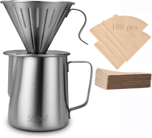 Lalord Pour Over Coffee Maker, 304 Stainless Steel wIth 100 pcs Paper