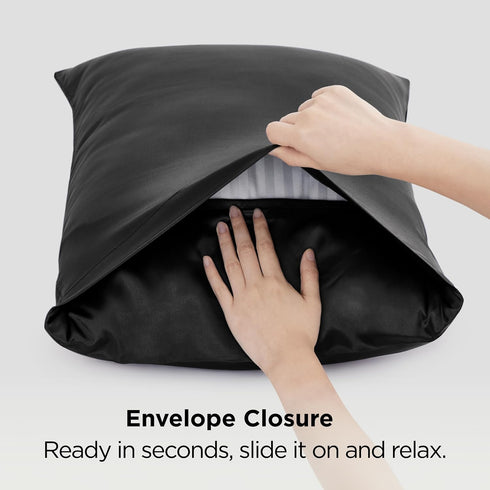 Bedsure Satin Pillowcase for Hair and Skin - Black Silky Pillowcase 2 Pack, 20x30 Inches, Gifts for Women Men